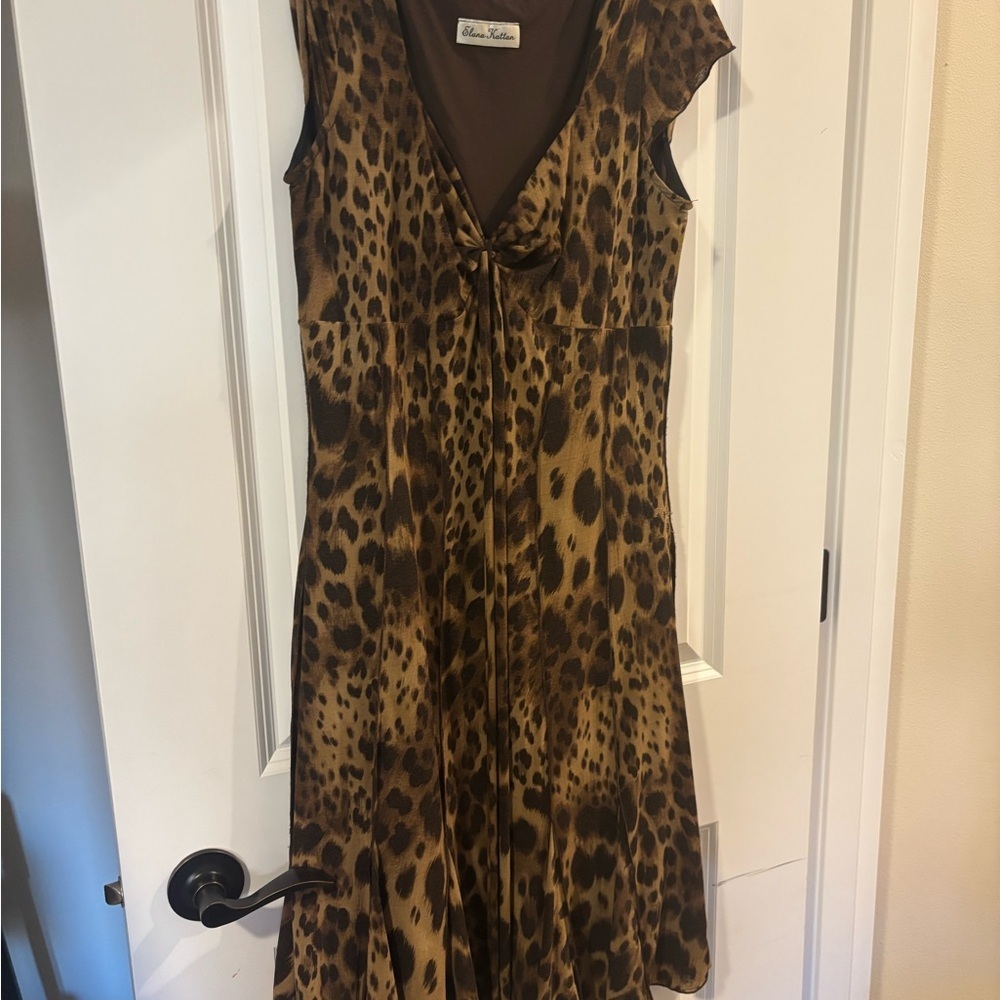 Elana Karan Cheetah sleeveless Brown and Black V-Neck Midi Sundress